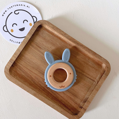 Bijtring/figuur– Siliconen en Hout – Konijn - Klein