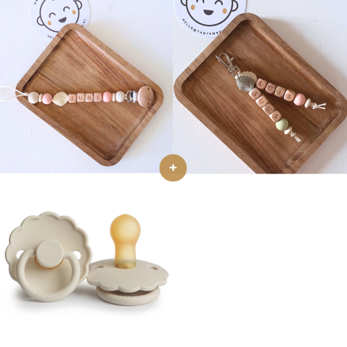 Combideal speenkoord + hanger met naam | Leaf