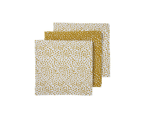 3-Pack hydrofiele monddoeken (30x30cm) | Oker geel, stipkjes| Los product | Brievenbusproof