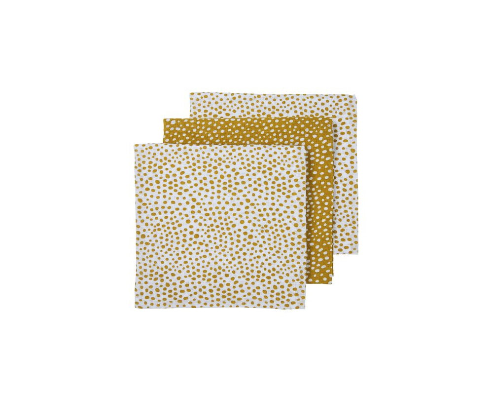 3-Pack hydrofiele monddoeken (30x30cm) | Oker geel, stipkjes| Los product | Brievenbusproof