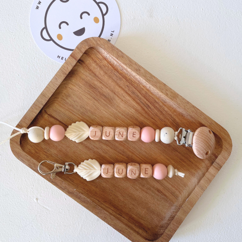 Set speenkoord en hanger met naam | Green Leaf | 0+mnd | s25 collectie | Brievenbusproof