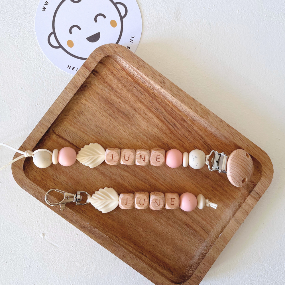 Set speenkoord + hanger met naam | Leaf