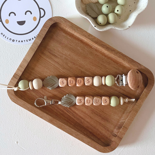 Set speenkoord + hanger met naam | Leaf